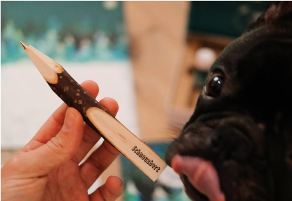 Hund mit Stift aus Schnauzberts Winterreise Adventskalender